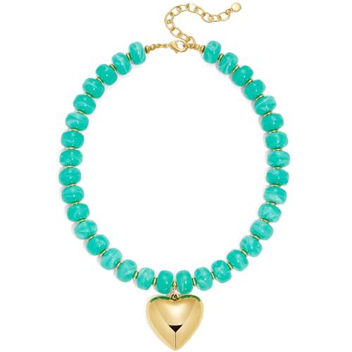 Vintage Bohemian Heart Resin Acrylic Pendant Necklace for Women