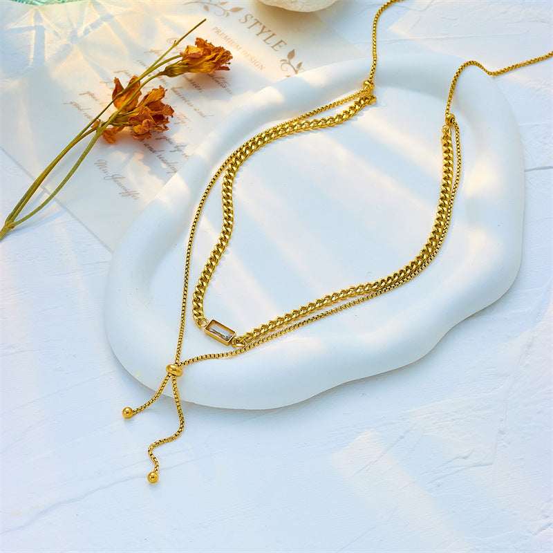 Minimalist Korean-Inspired Two-Tier Adjustable Irregular Titanium Steel Necklace with Plated Finish