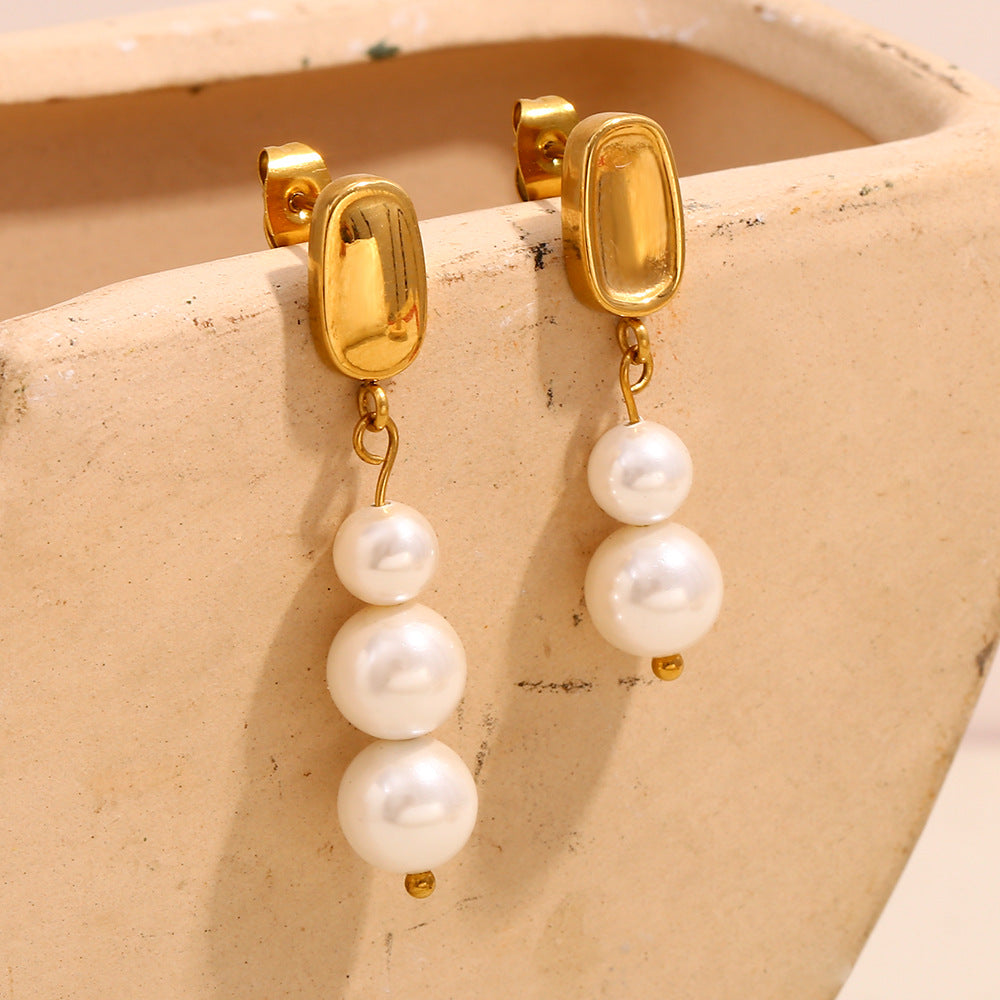 Orecchini di Perle Asimmetrici Vintage di Tendenza in Acciaio Inossidabile con Placcatura in Oro 18K da Donna