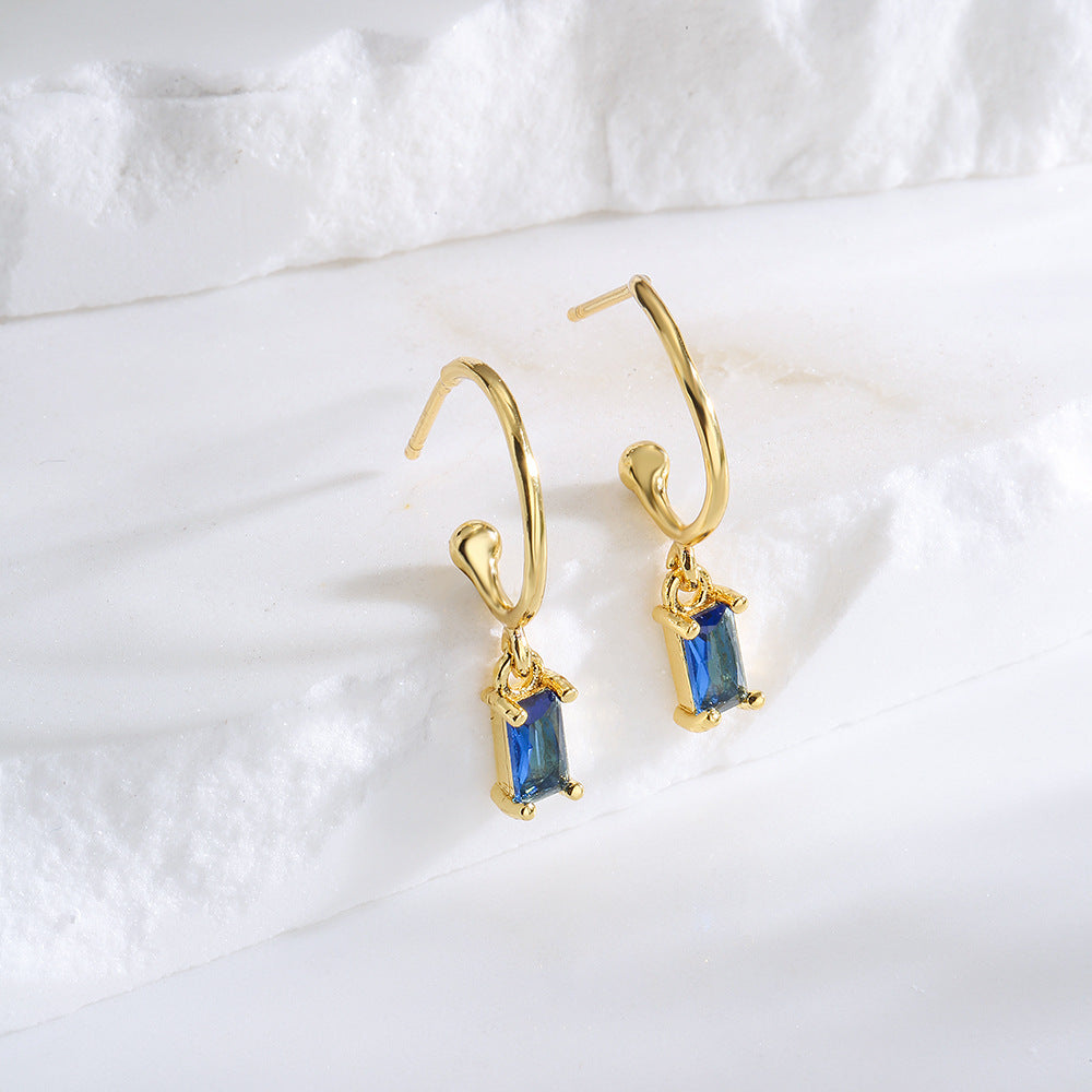 Minimalist Geometric Copper Earrings with Real Gold Plating and Cubic Zirconia Accents for Women