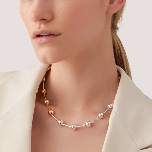 Gargantilla Punk geométrica de acero inoxidable con abalorios y detalles chapados en oro y plata para mujer