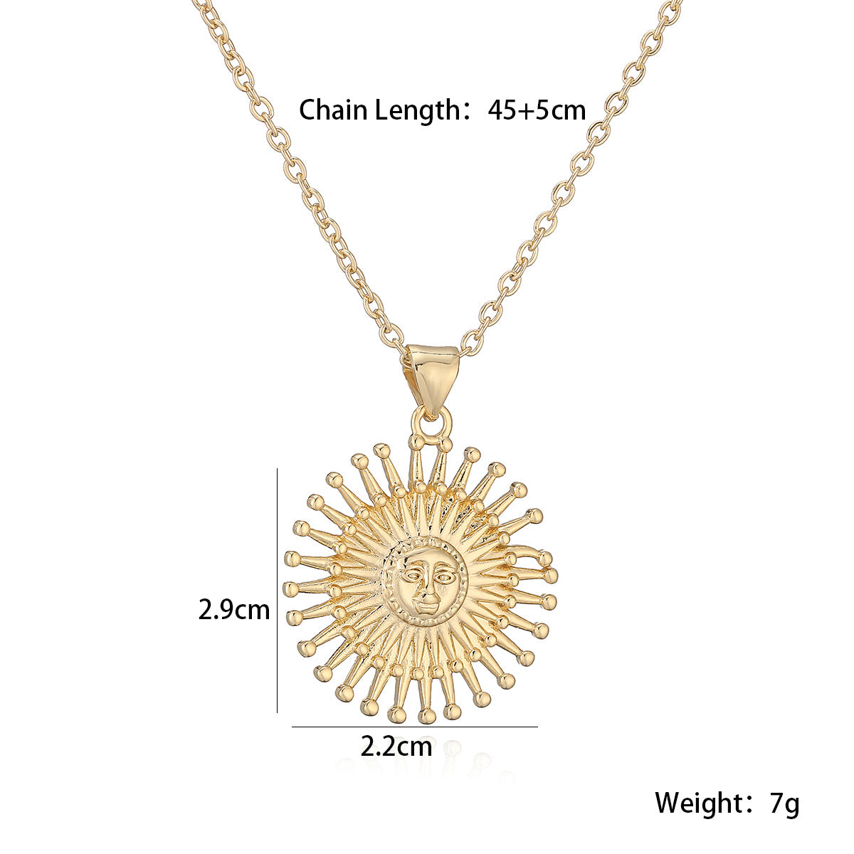 Minimalist Geometric Gold Plated Brass Sun Pendant Necklace