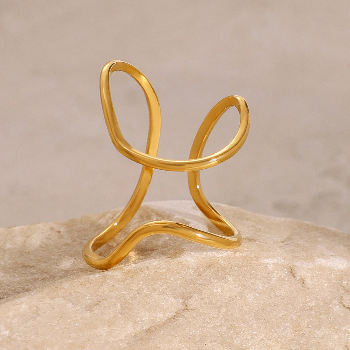 18K Gold Plated Geometric Stainless Steel Open Ring