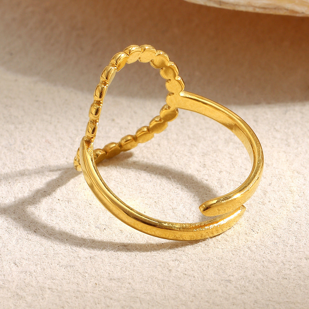 Anillo minimalista geométrico de acero inoxidable con baño de oro de 18 quilates y banda abierta en forma de O para mujer