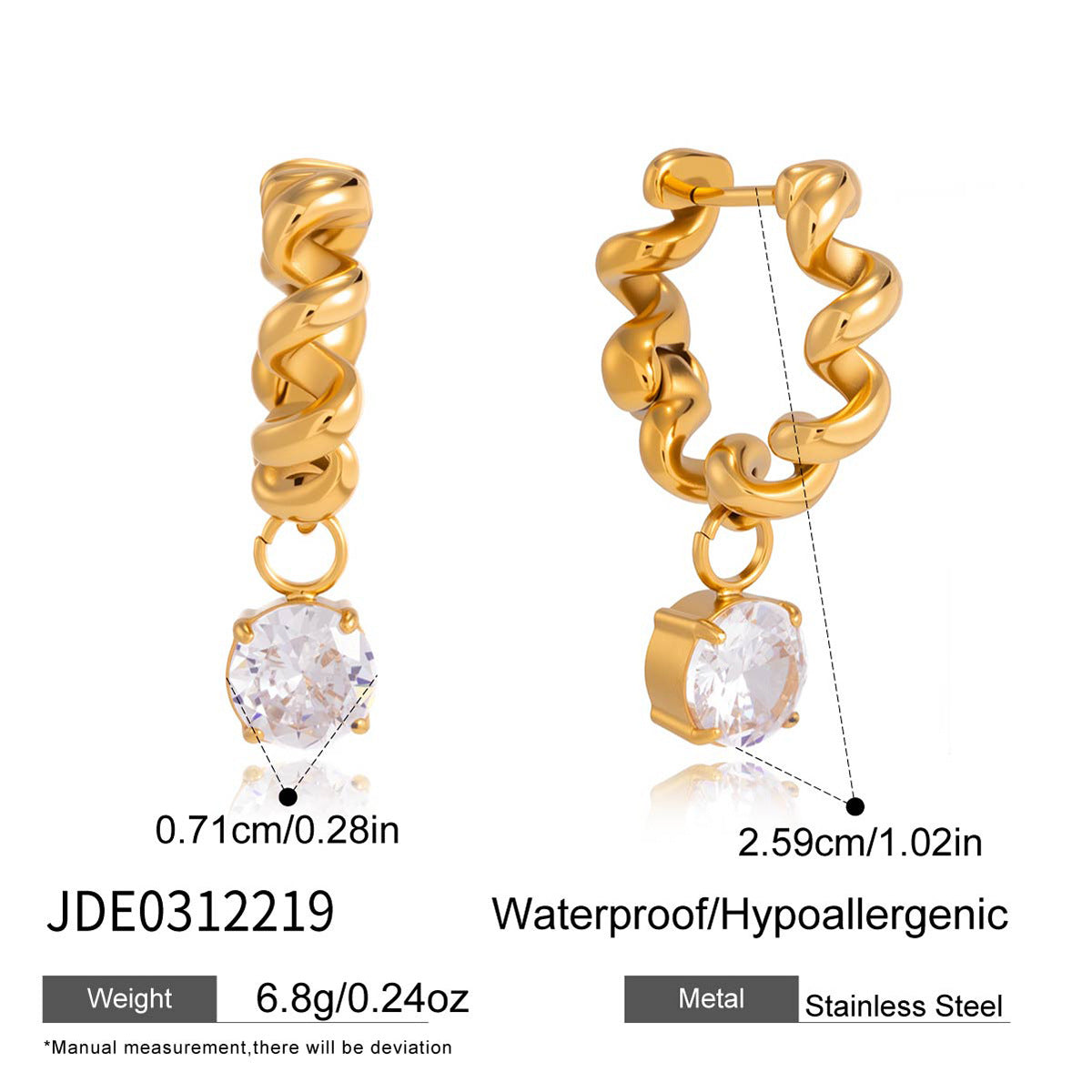 Luxury Elegant Geometric Stainless Steel Plated Cubic Zirconia Stud Earrings for Women