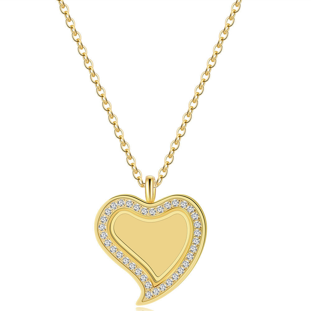 Collana da donna minimalista placcata oro 18K con ciondolo a forma di cuore geometrico in acciaio inossidabile e barretta con zirconi cubici