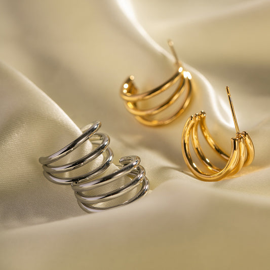 Orecchini da donna geometrici minimalisti in acciaio inossidabile placcato oro 18 carati