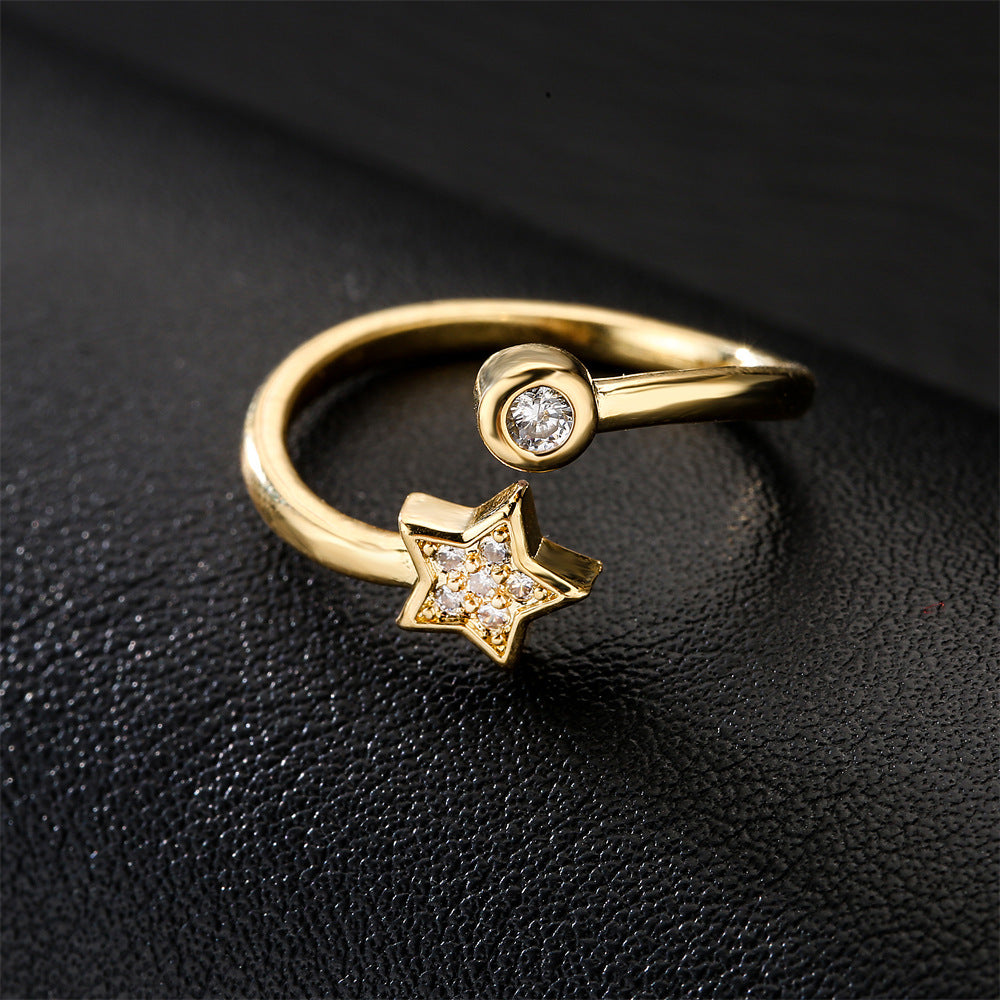 18K Gold Plated Brass Micro-Inlaid Cubic Zirconia Star Ring for Women