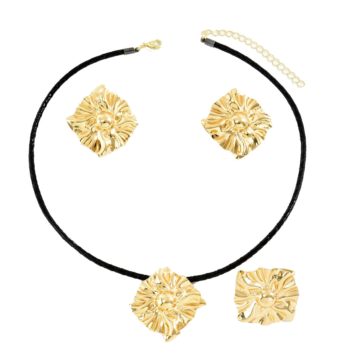 Conjunto de joyas de aleación chapadas en oro de 18 quilates de lujo ligero con elementos de triángulo y anillo para mujer