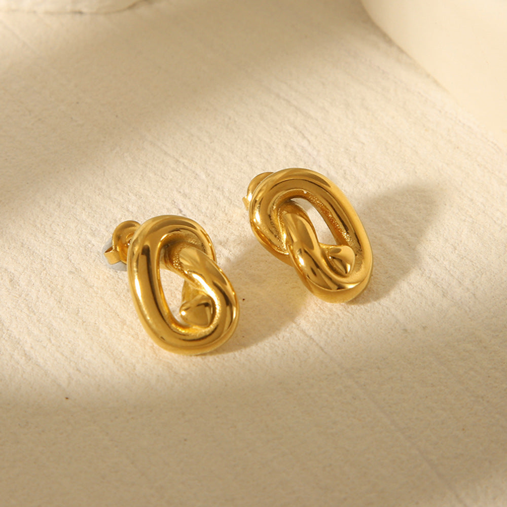 Geometric Line-Twist Titanium Steel Stud Earrings for Women with 18K Gold Plating and Modern Design