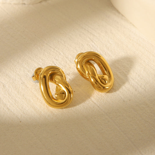 Geometric Line-Twist Titanium Steel Stud Earrings for Women with 18K Gold Plating and Modern Design