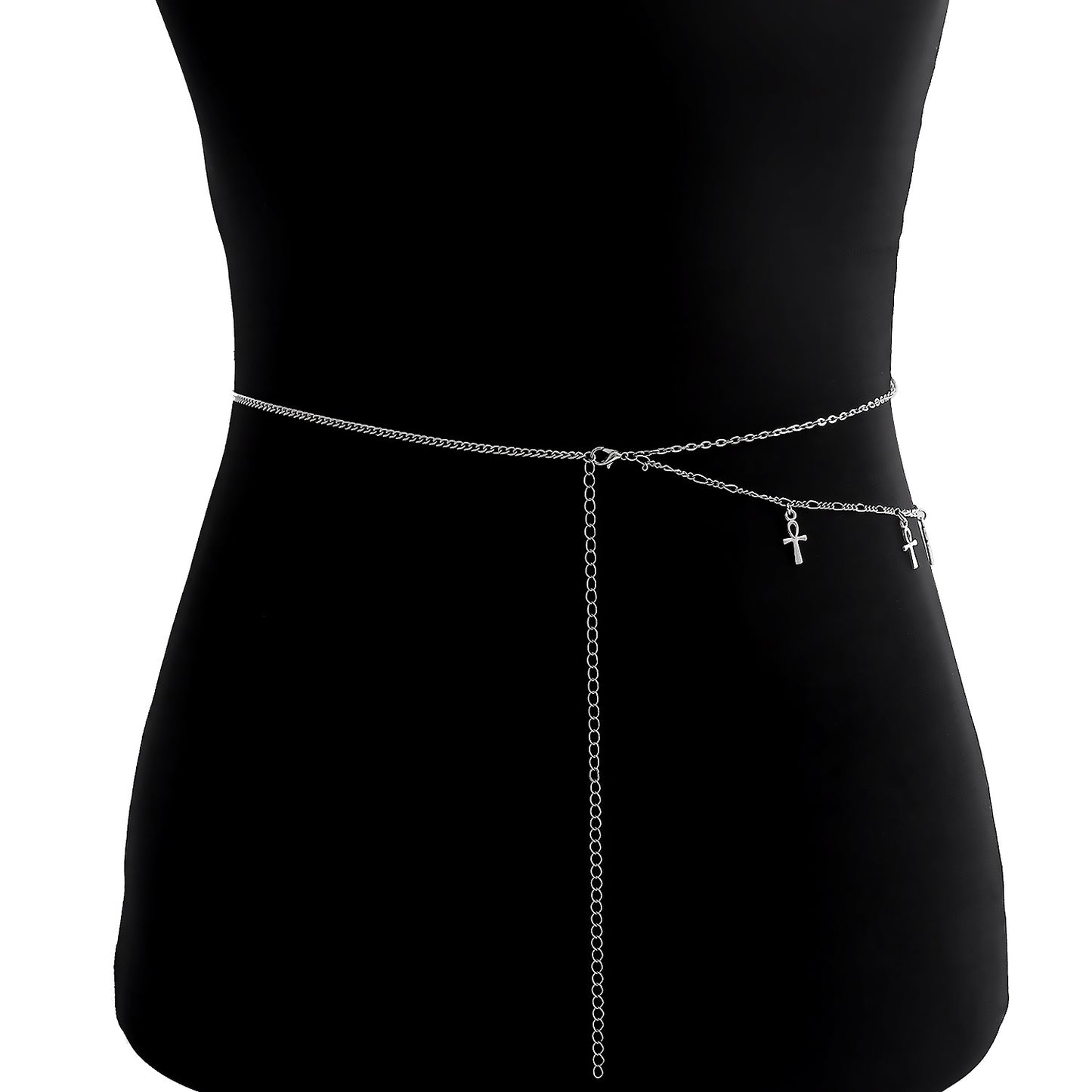 Catena in vita punk regolabile mini a croce geometrica da donna con dettagli a nappa