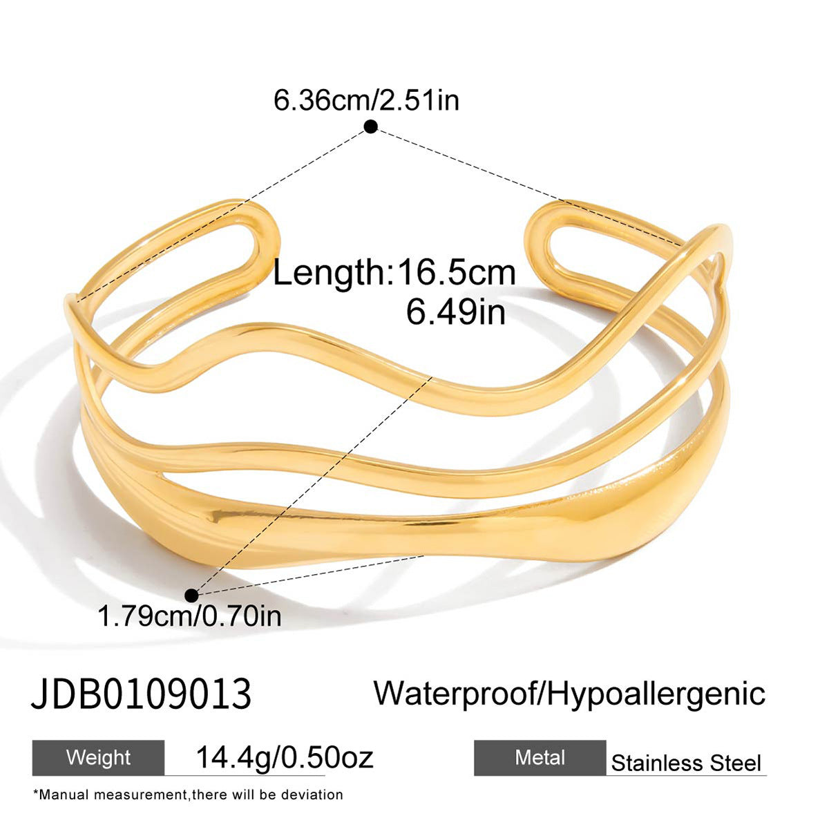 Pulsera de acero inoxidable con baño de oro de 18 quilates de diseño geométrico minimalista de lujo para mujer