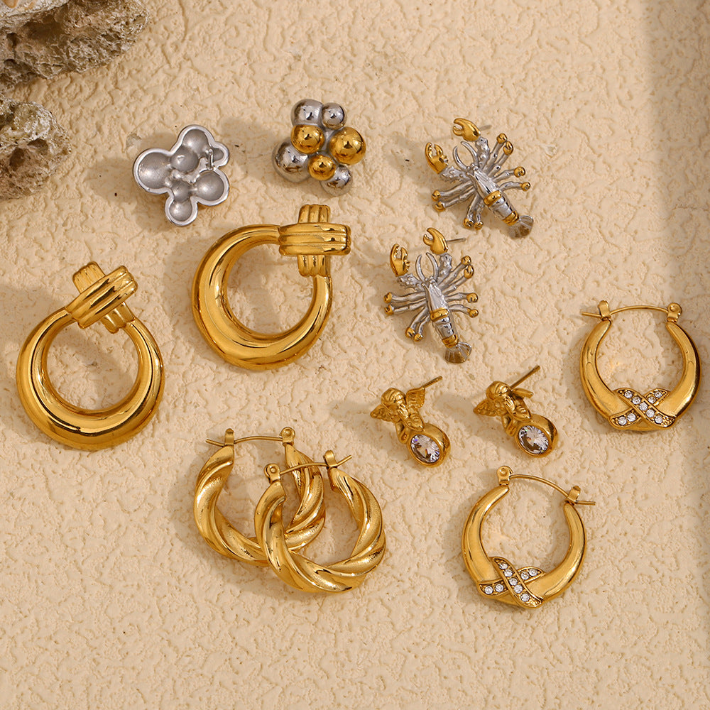 Orecchini a Cerchio a Forma di Aragosta Geometrica in Acciaio Inossidabile con Placcatura in Oro 18K da Donna