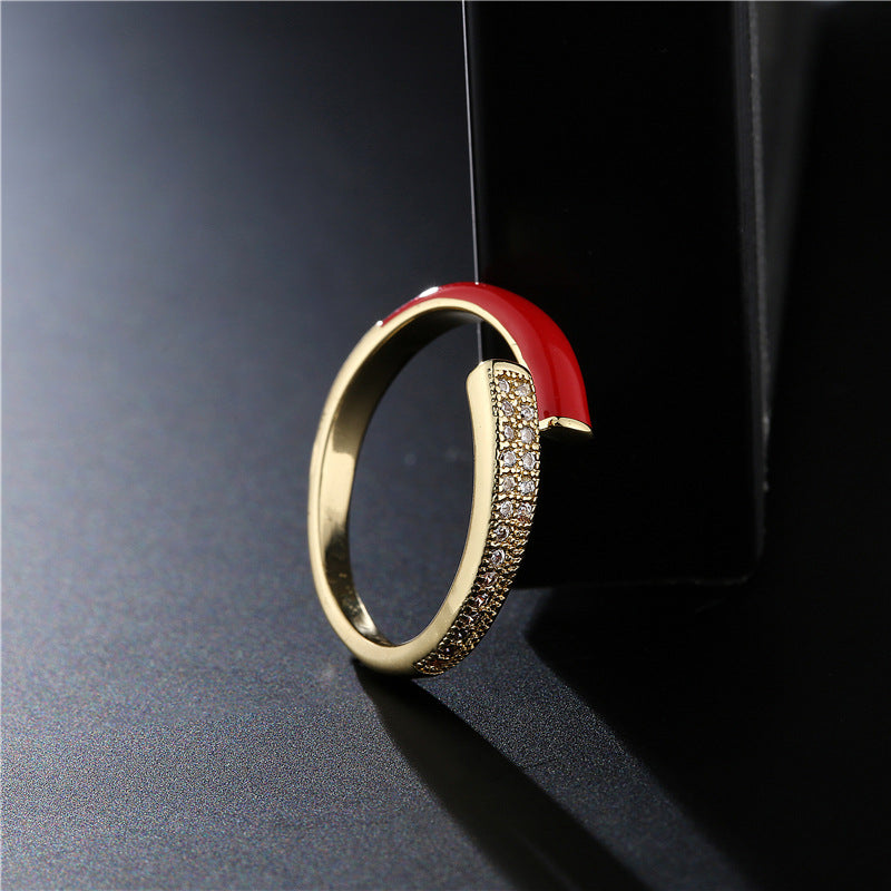 Geometric Gold Plated Brass Drip Oil Cubic Zirconia Inlay Ring for Women