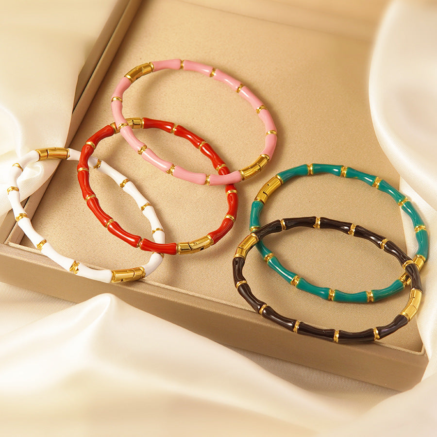 Minimalist 18K Gold Plated Drip Oil Geometric Bamboo Stainless Steel Bracelet