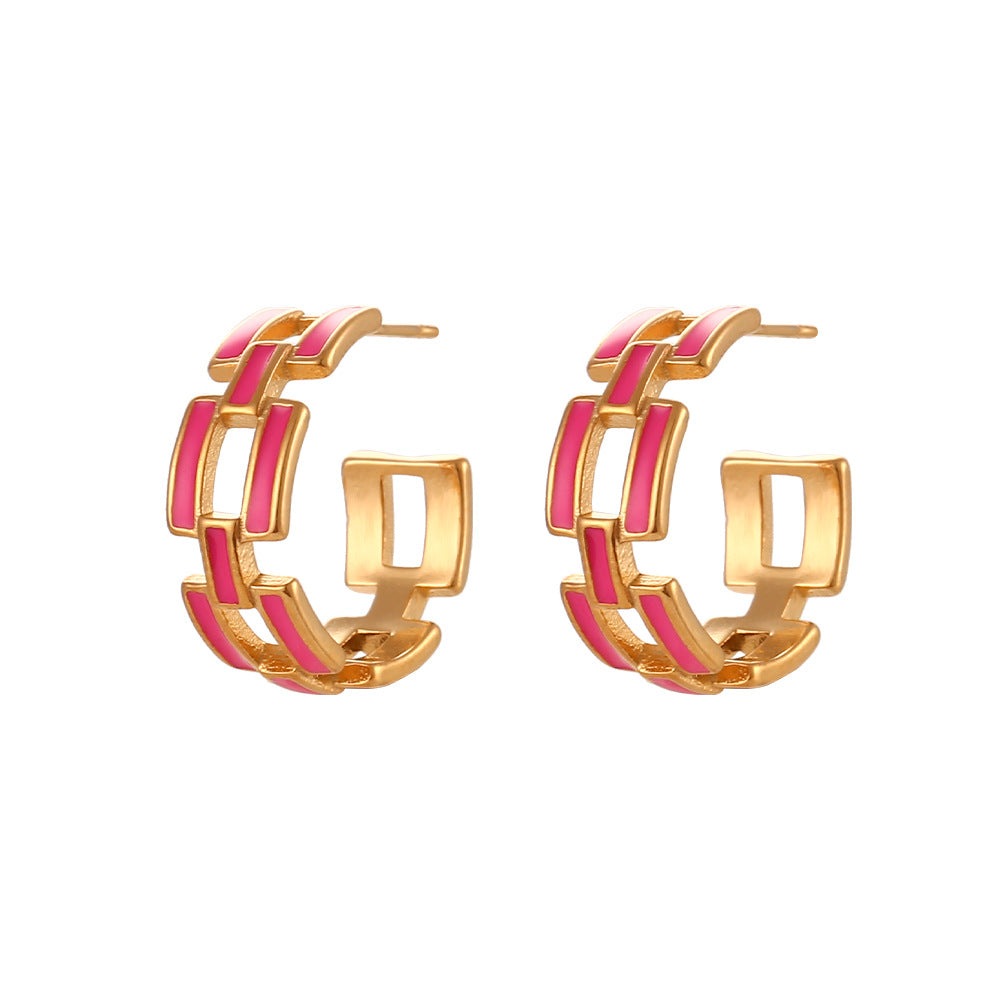 Orecchini da donna smaltati geometrici vintage minimalisti con traforo in acciaio inossidabile placcato oro 18K