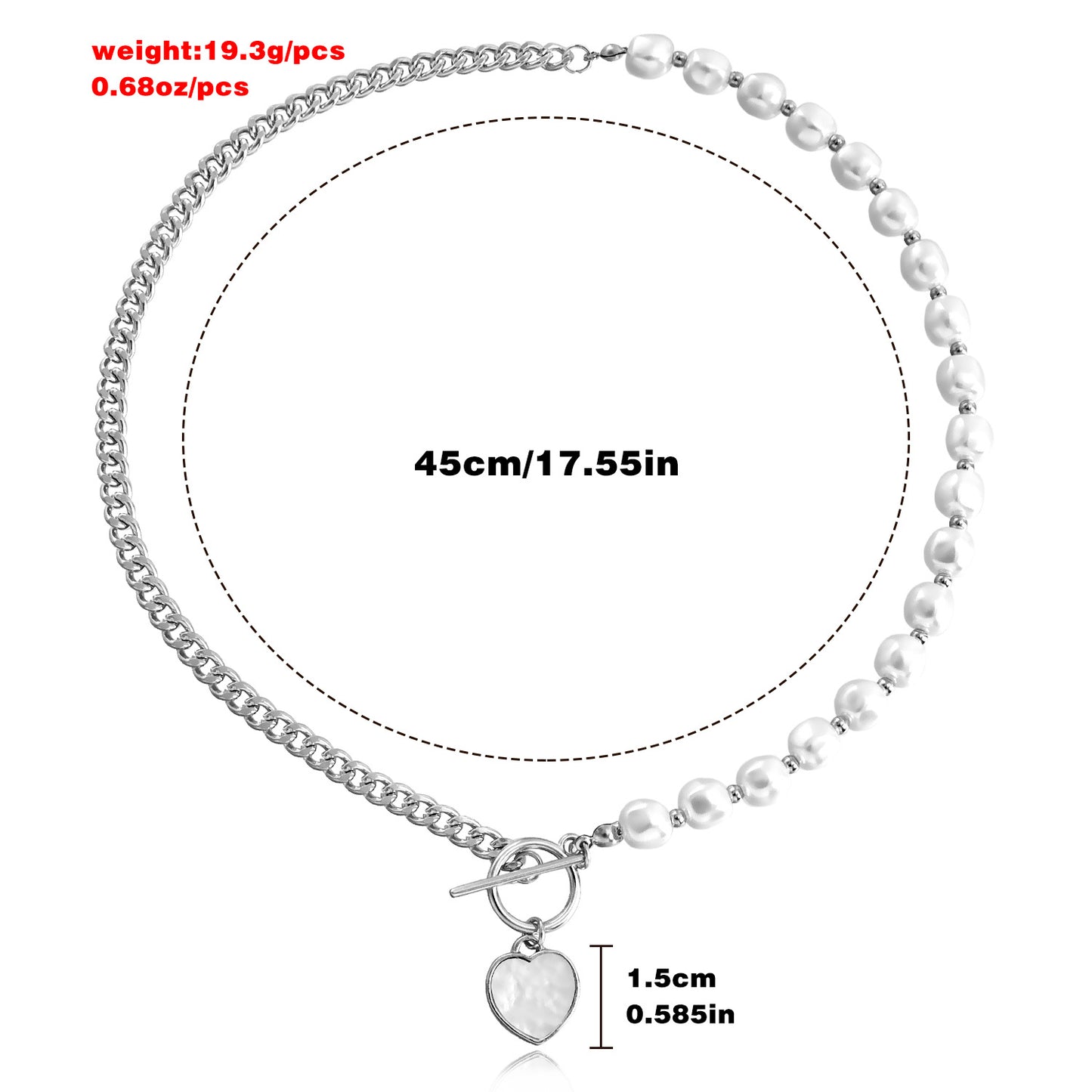 Elegante collana a pendente minimalista a forma di cuore in lega con perline in madreperla e finitura placcata da donna