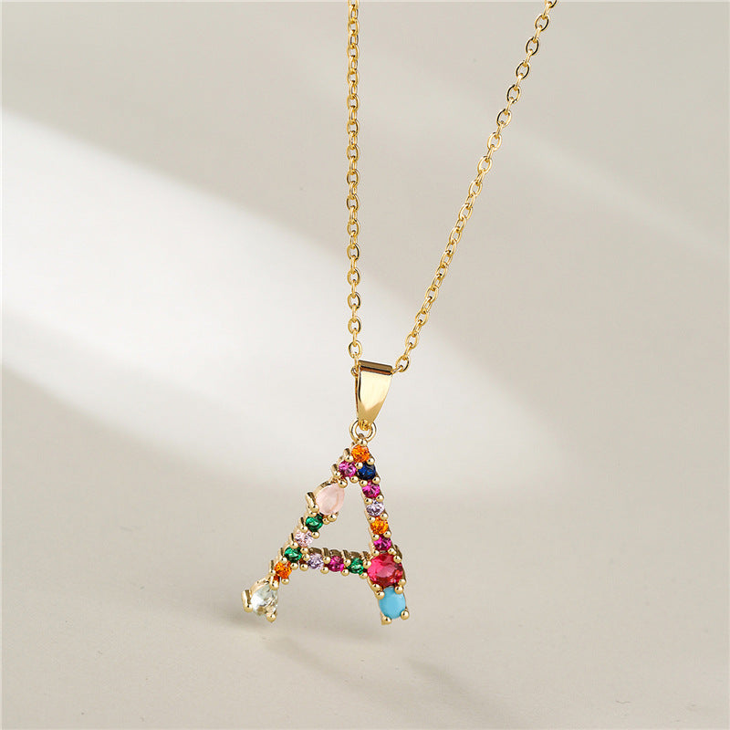Collana con Lettere da Donna, Stile Minimalista, Alla Moda, Casual, con Catena a O, Placcata, con Strass Intarsiati