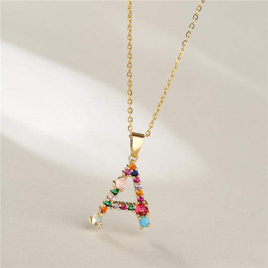Collar de letras para mujer, minimalista, a la moda, casual, con cadena tipo O, chapado, con incrustaciones de diamantes de imitación, joyería