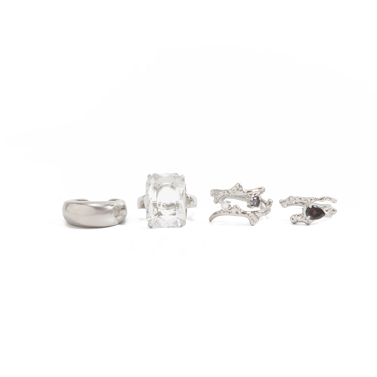 Geometric Hammered Zinc Alloy Rhinestone Inlay Toe Ring Set for Women