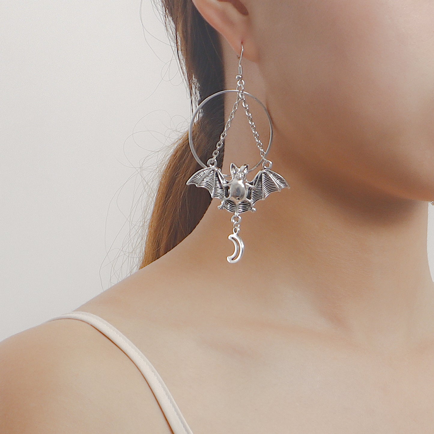 Geometric Batman Pendant Earrings for Women in Alloy with Plated Finish, Minimalist Circular Hoop Design