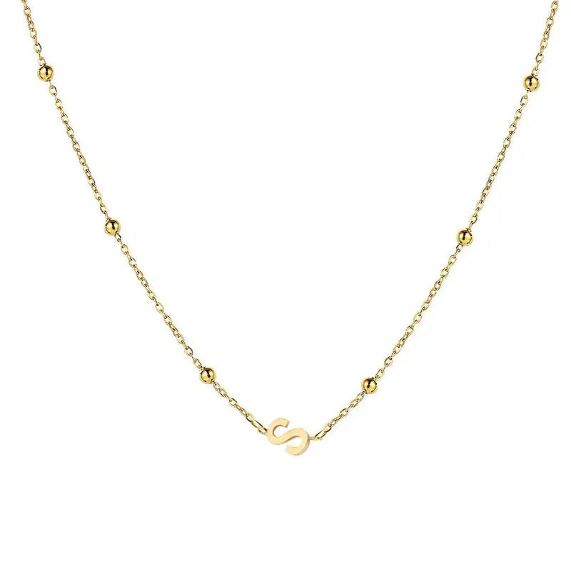 Collana con Lettera in Acciaio Inossidabile Placcato Oro Minimalista con Catena a Sfera