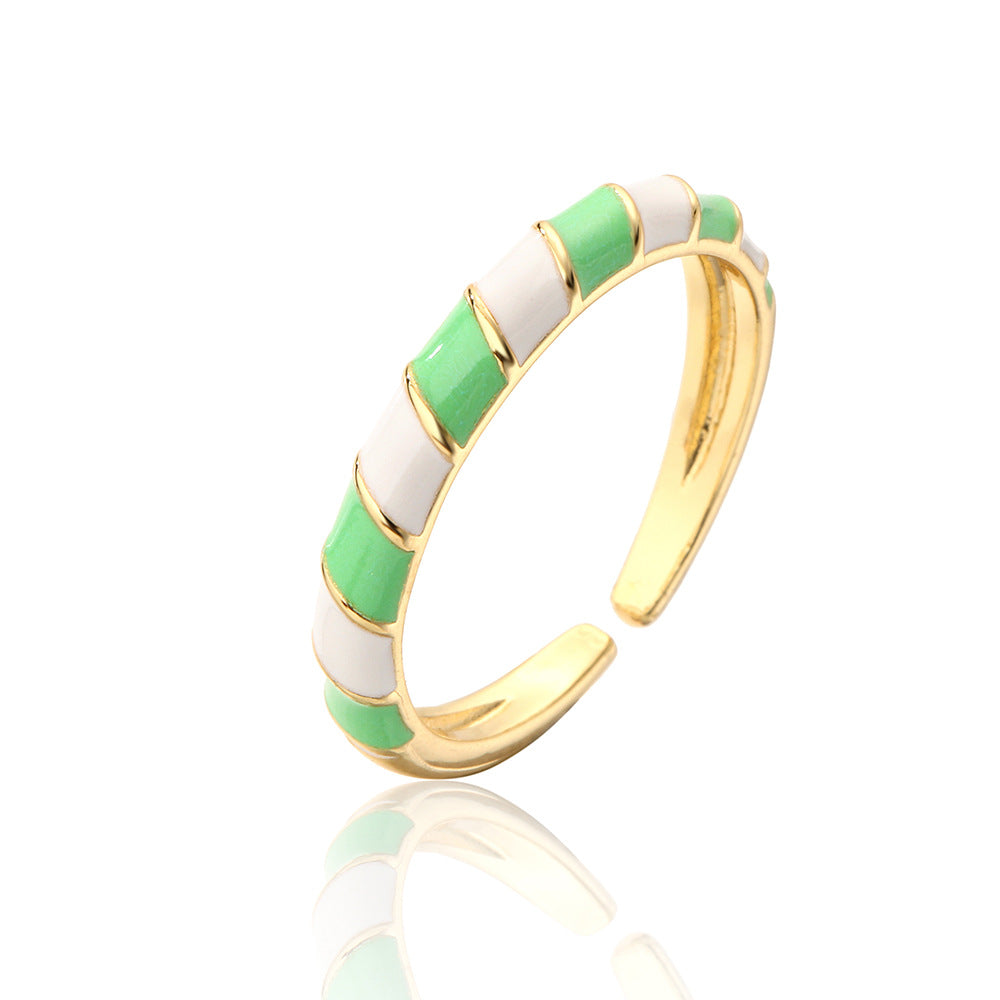 Anello Aperto Geometrico da Donna Stile Bohémien Realizzato in Rame con Placcatura in Oro e Finitura Smaltata