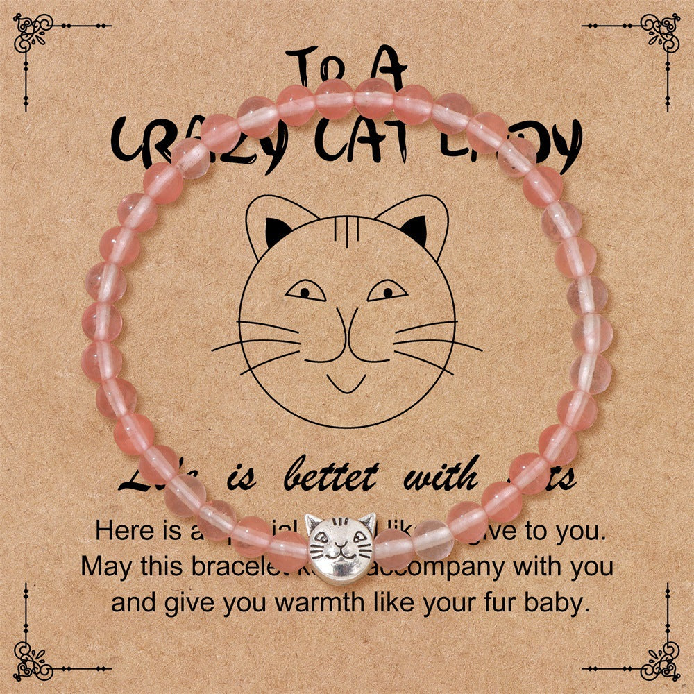 Amethyst Crystal Cat Bracelet for Women Handmade Elastic Bangle