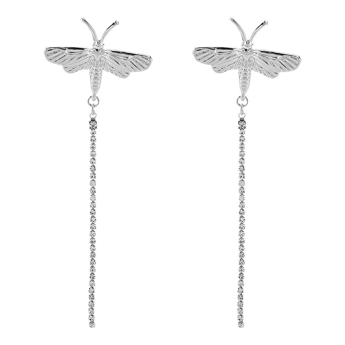 Orecchini pendenti lunghi con nappine in lega di zinco minimalisti con design a libellula da donna, accessorio di moda galvanizzato