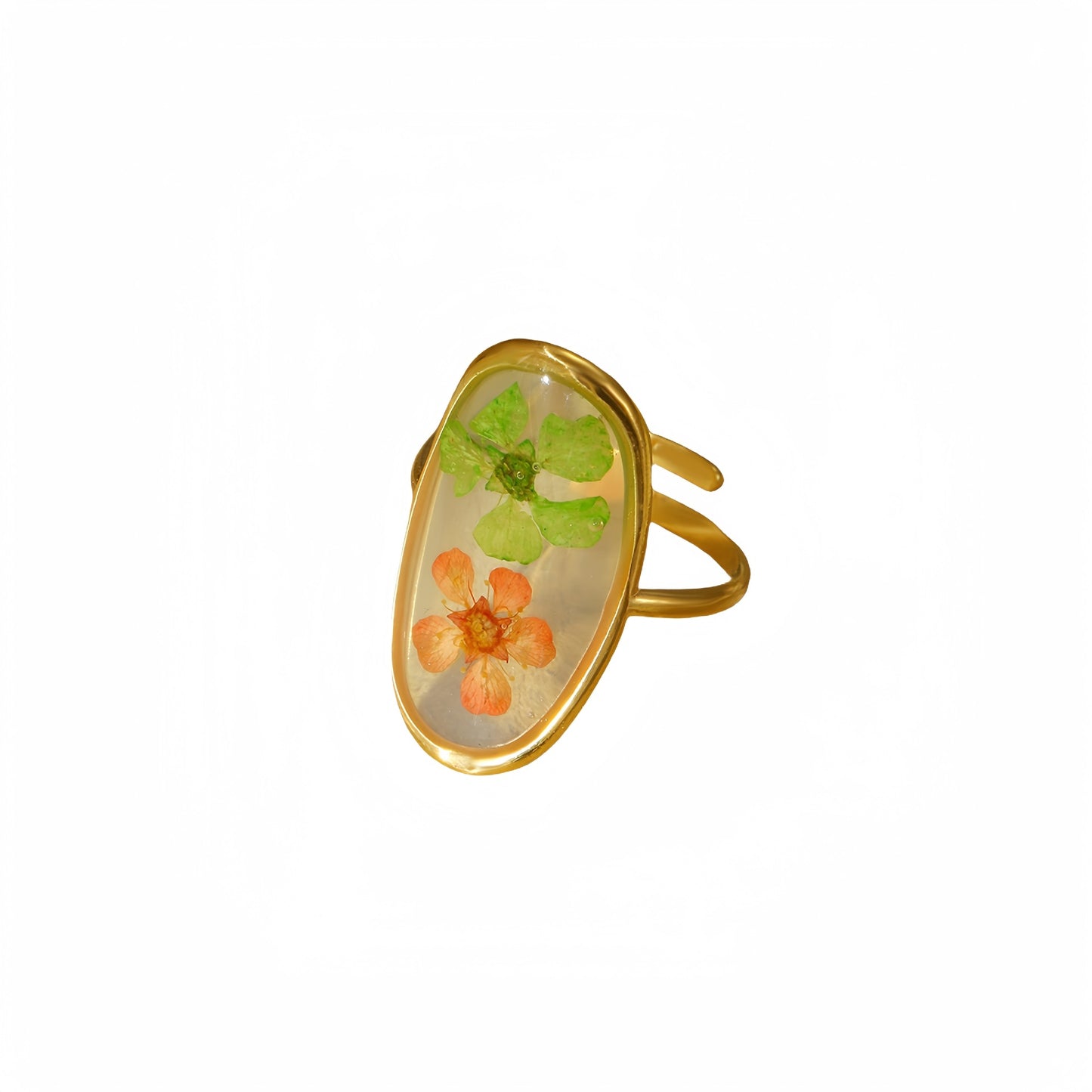 Elegante Anello Floreale in Acciaio al Titanio con Finitura a Smalto da Donna, Stile Lusso Minimalista, Fascia Regolabile
