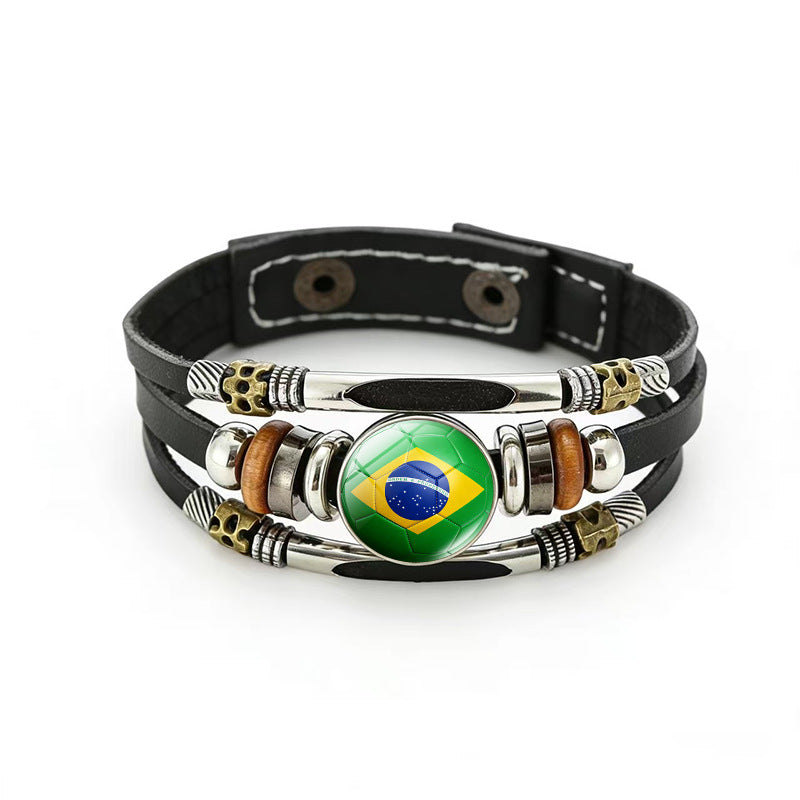 Bracciale unisex vintage in pelle placcata con forme geometriche, multistrato, intrecciato