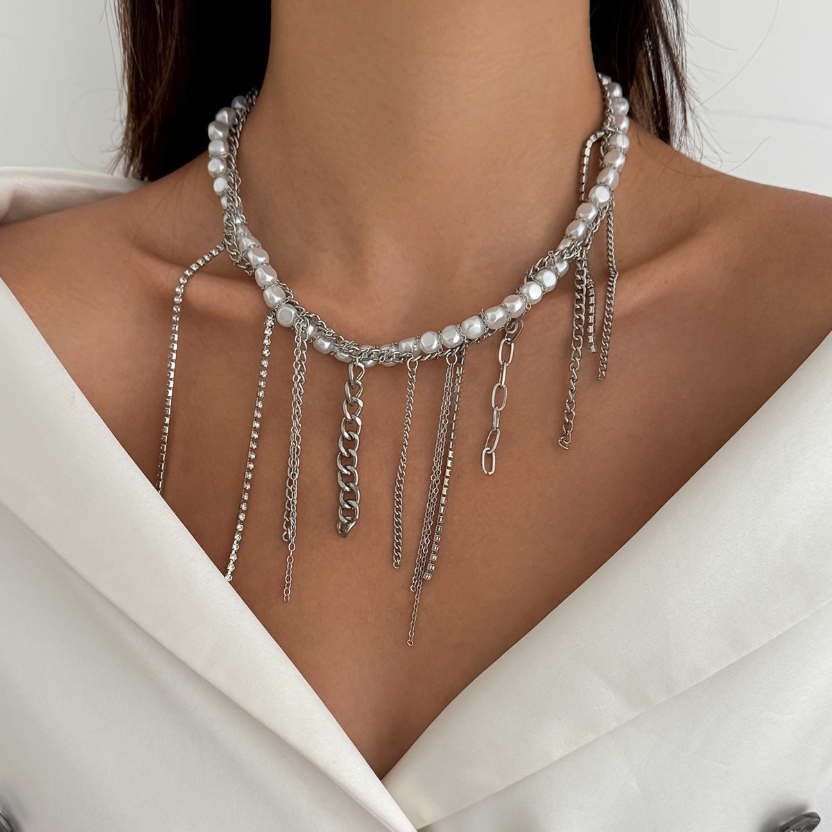 Sweet Heart Shaped Alloy Pendant Necklace with Turquoise and Imitation Pearl Plated Chain for Women