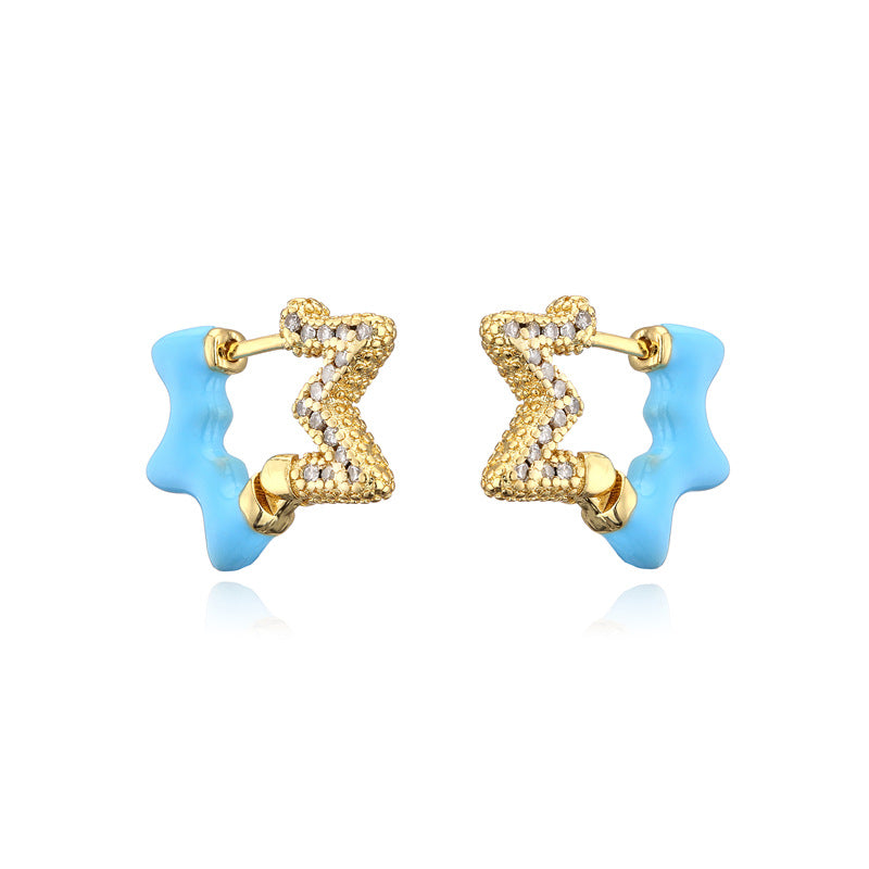 Colorful Drip Oil Cubic Zirconia Star 18K Gold Plated Brass Hoop Earrings for Women
