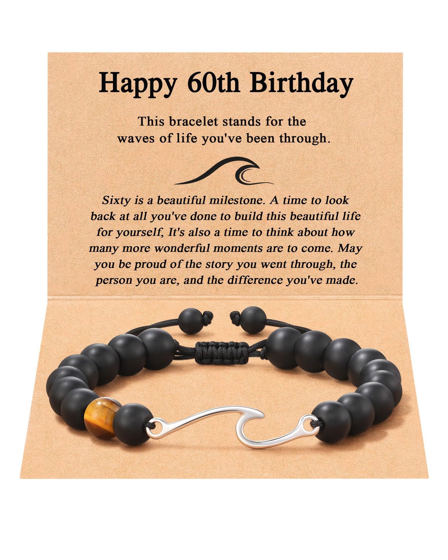 Natural Polished 8mm Black Agate Tiger Eye Beaded Bracelet Unisex Handmade Woven Strand