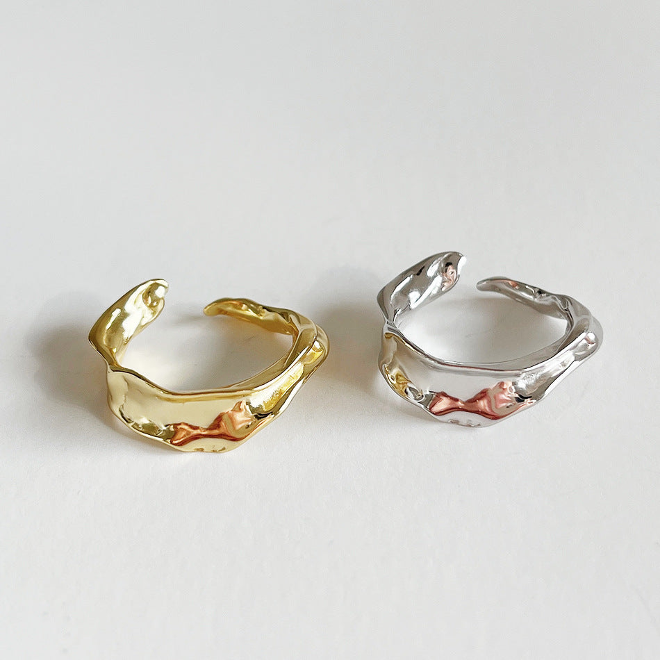 Anello Aperto Minimalista da Donna in Argento Sterling 925 Testurizzato Geometrico