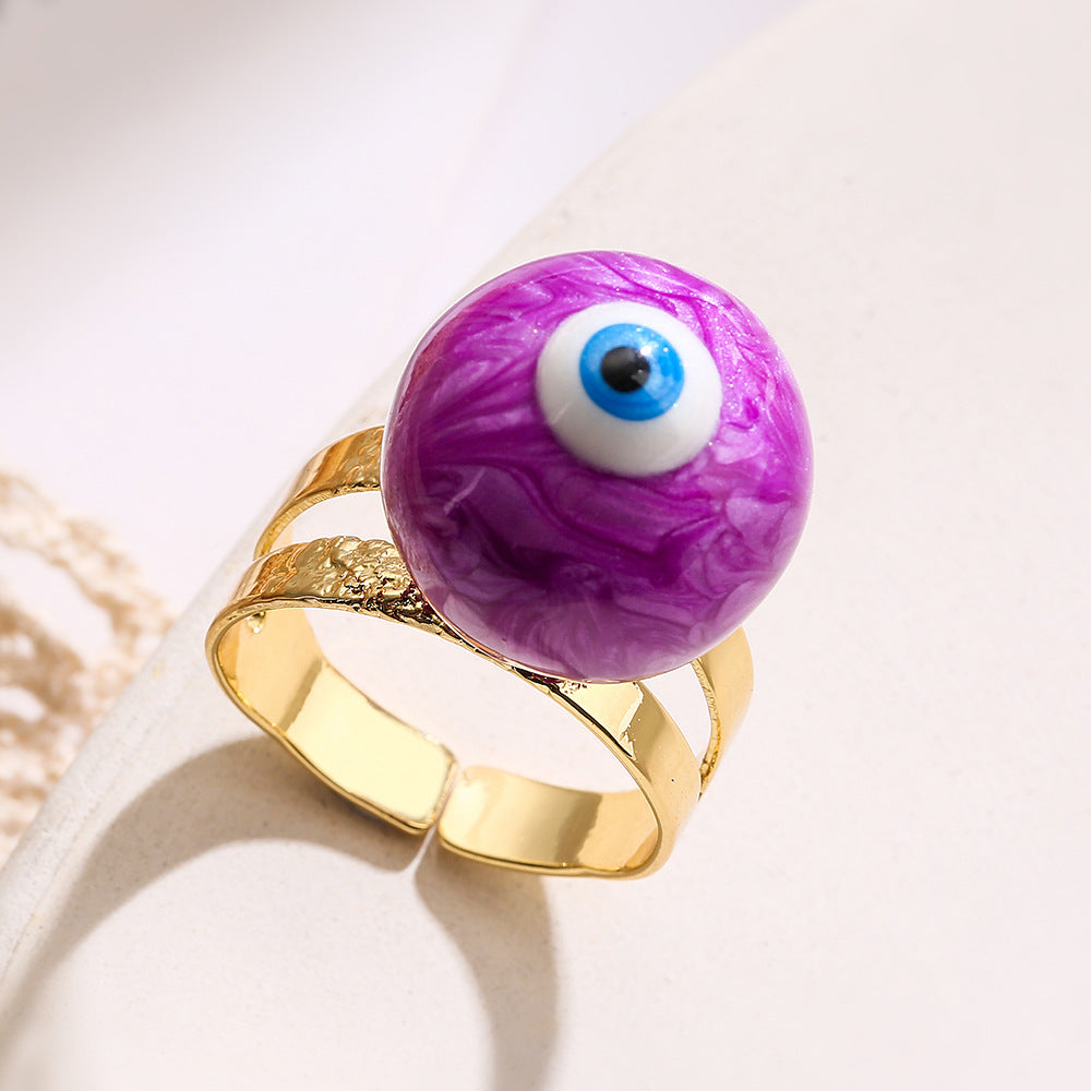 Fashionable Adjustable Evil Eye Ring for Women in Copper with Enamel Finish Geometric Design