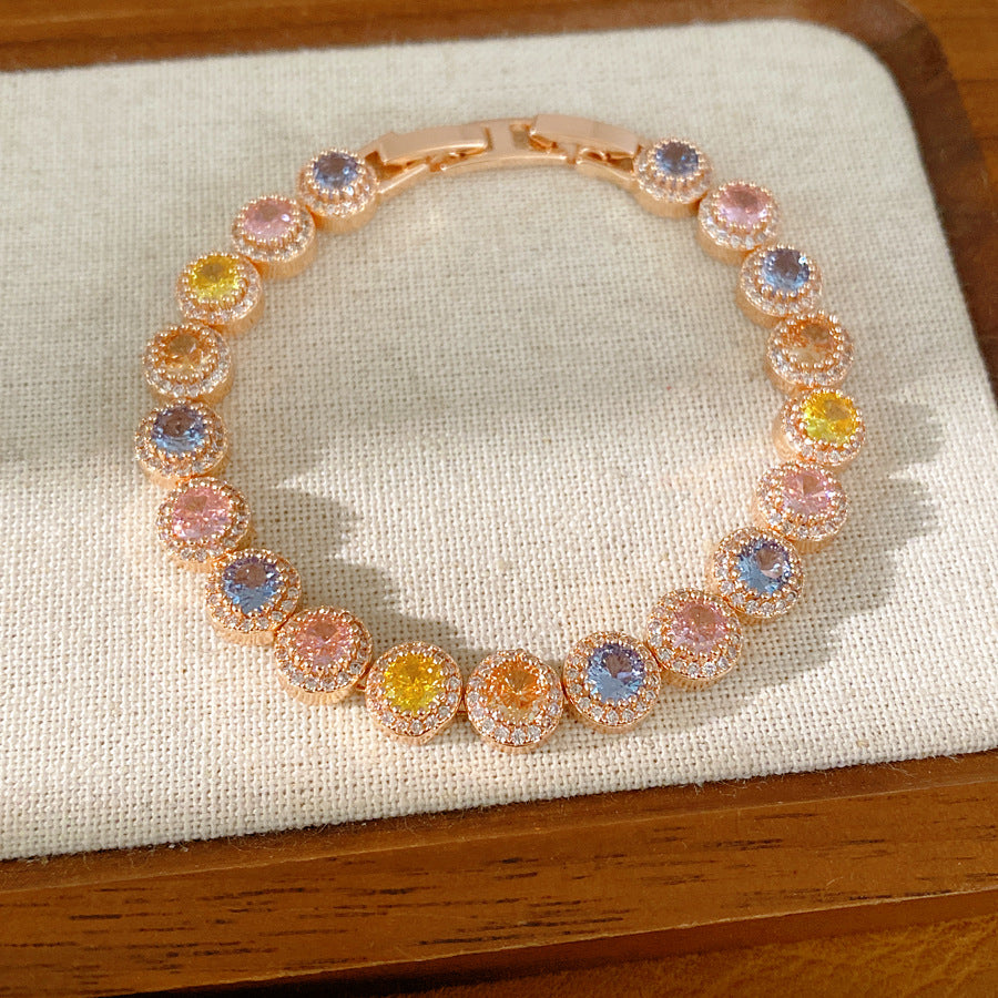 Luxury Elegant Round Geometric Brass Bracelet with Cubic Zirconia Inlay for Women