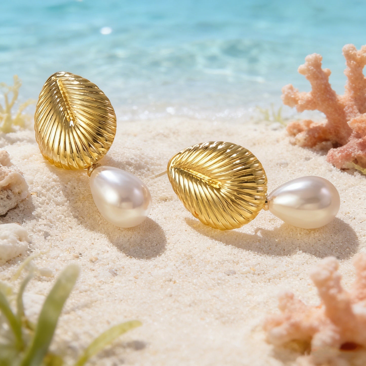Elegant Stainless Steel Starfish Shell Pearl Stud Earrings for Women