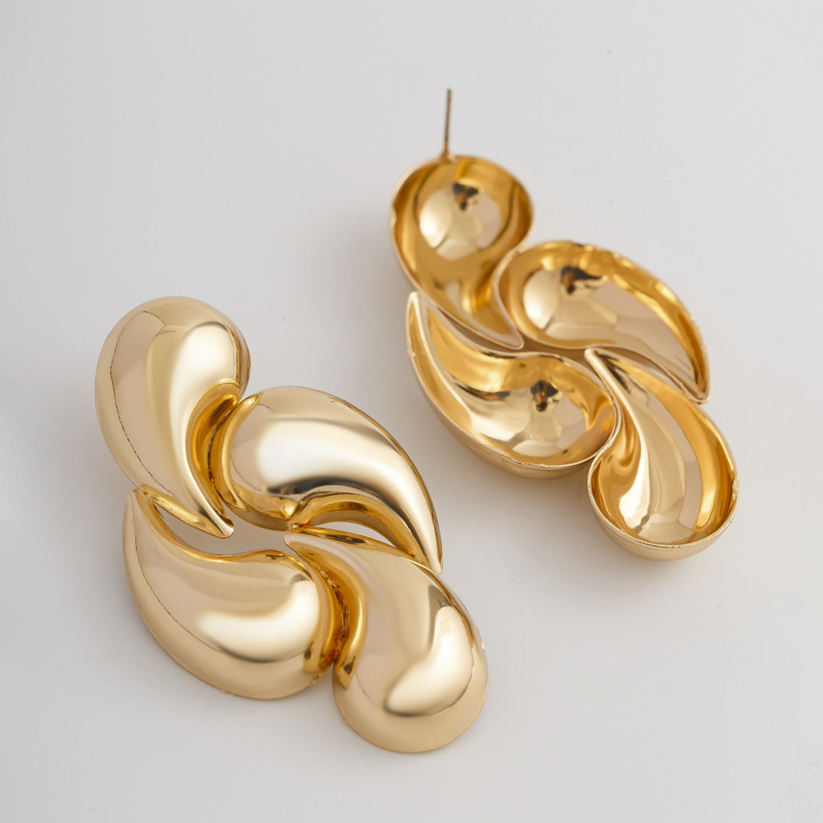 Geometric Metal Earrings for Women with Polished Finish and Teardrop Accent