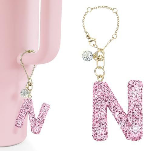 Rhinestone Inlaid Letter Resin Charm Bar Keychain Accessory