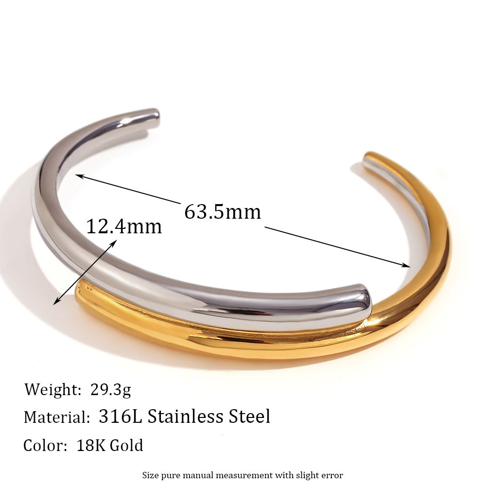 Bracciale rigido aperto da donna in acciaio inossidabile placcato oro 18 carati a doppio strato geometrico minimalista intrecciato