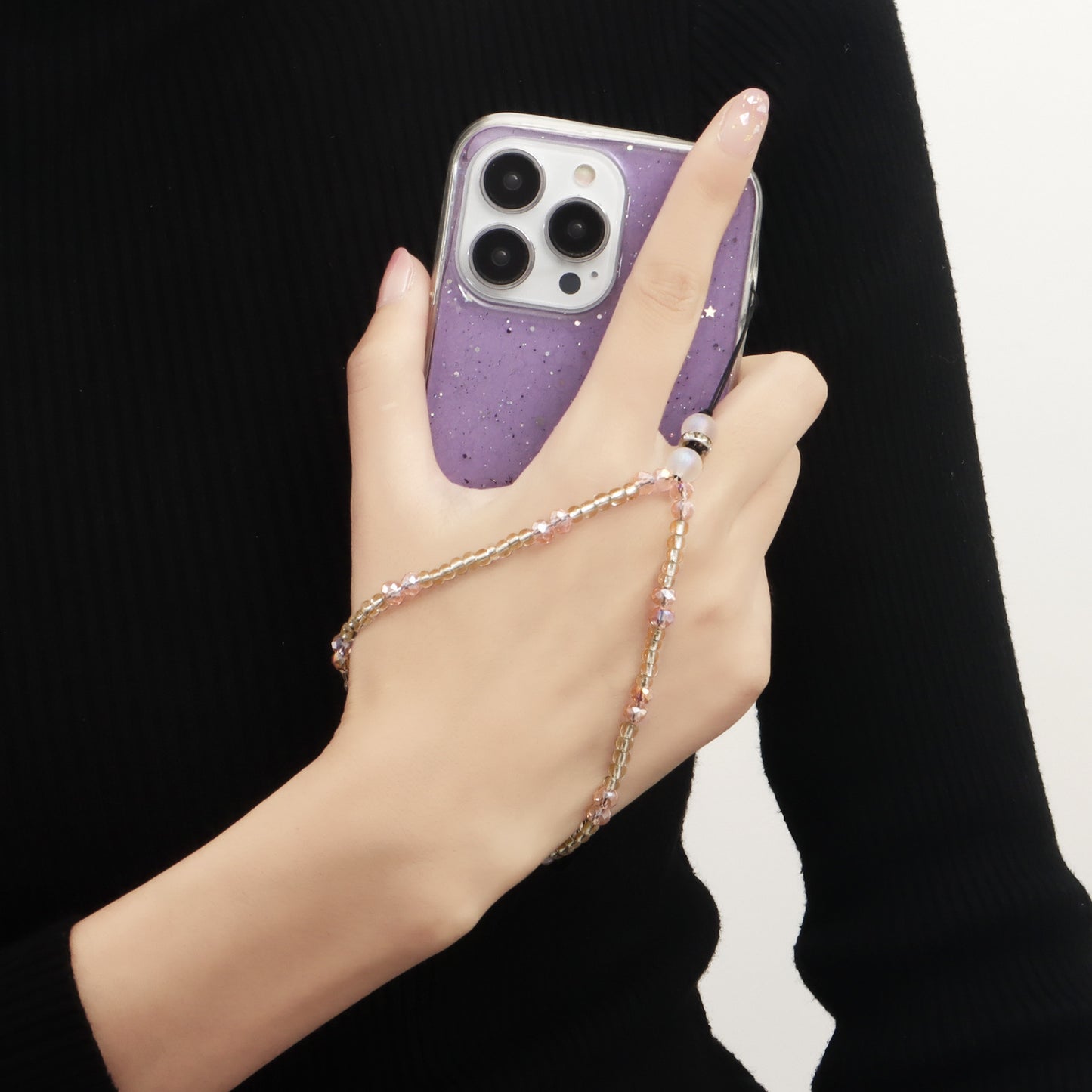 Sweet Natural Color Block Alloy and Crystal Beaded Phone Chain