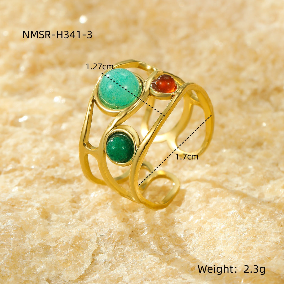 Anello Minimalista di Lusso a Cuore in Pietra Naturale in Acciaio Inossidabile con Placcatura in Oro 18K, Fascia Aperta Regolabile da Donna