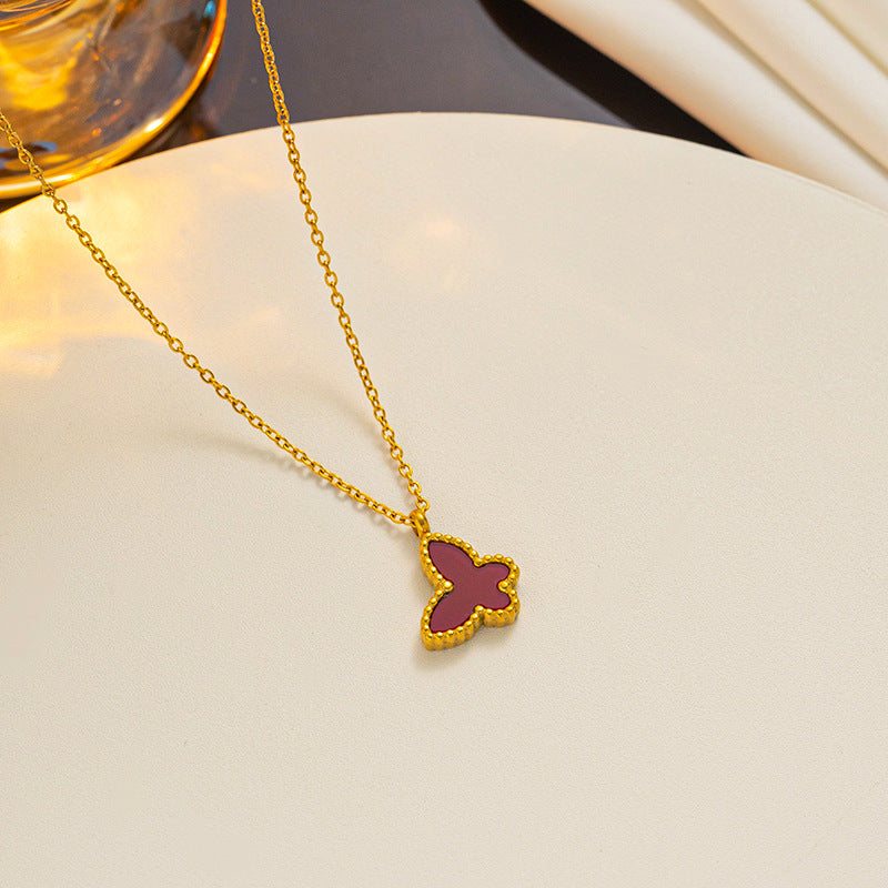 Set di collana, orecchini e bracciale minimalista con farfalla in acciaio al titanio con finitura placcata