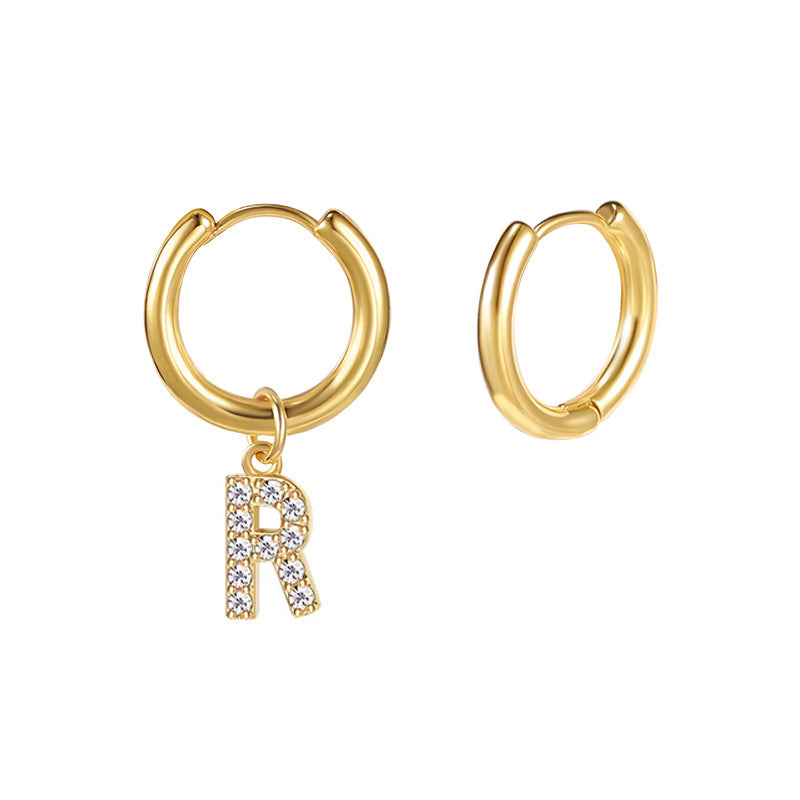 Minimalist Letter-Shaped Stainless Steel Pendant Earrings with 18K Gold Plating and Zircon Inlay
