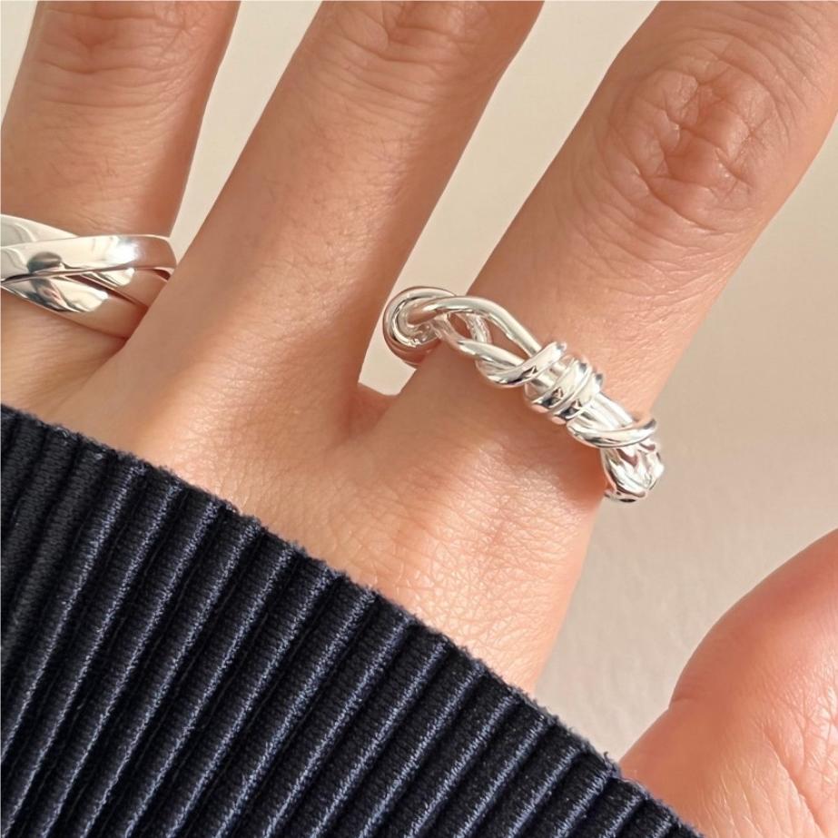 Minimalist Sweet Geometric 925 Sterling Silver Knot Line Ring for Women