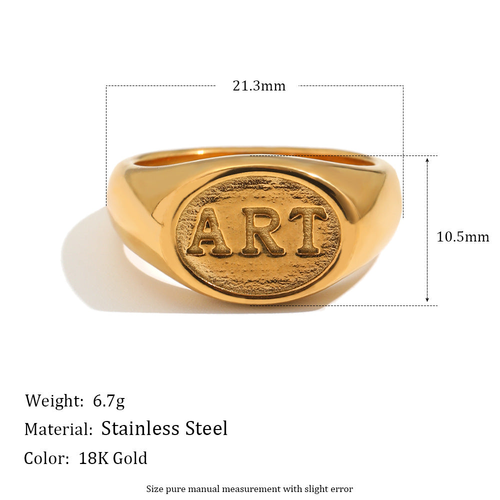 Minimalist Luxury 18K Gold Plated Stainless Steel Oval Letter Ring for Women
