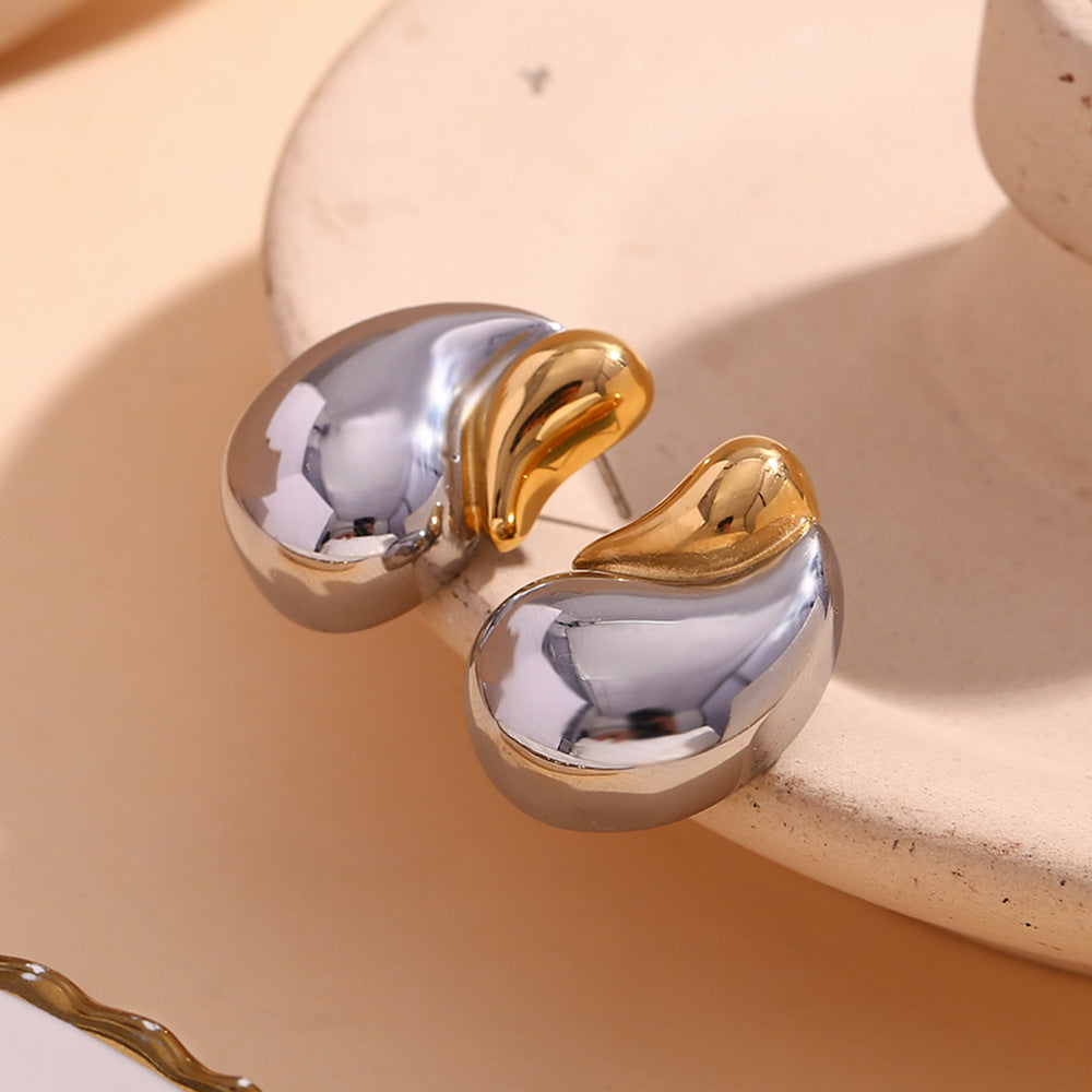 Orecchini pendenti da donna in acciaio inossidabile placcati oro 18 carati con design irregolare bicolore argento e oro, stile OL alla moda
