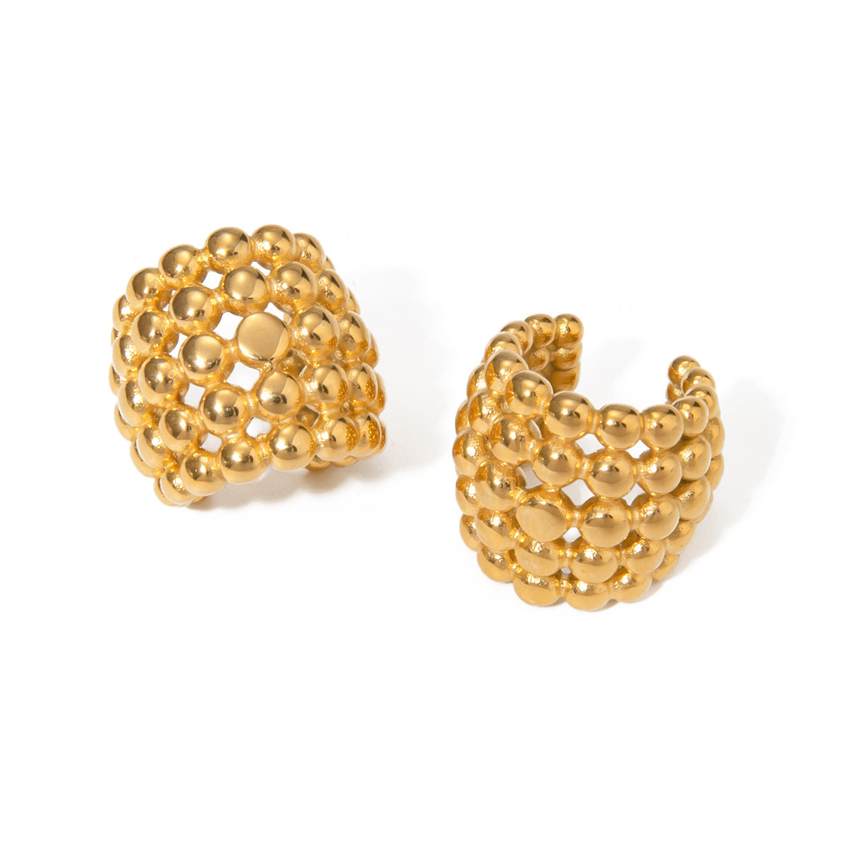 18K Gold Plated Stainless Steel Smooth Bead Honeycomb Clip Earrings for Women Instagram Style Minimalist Geometric Fashion Ear Clips